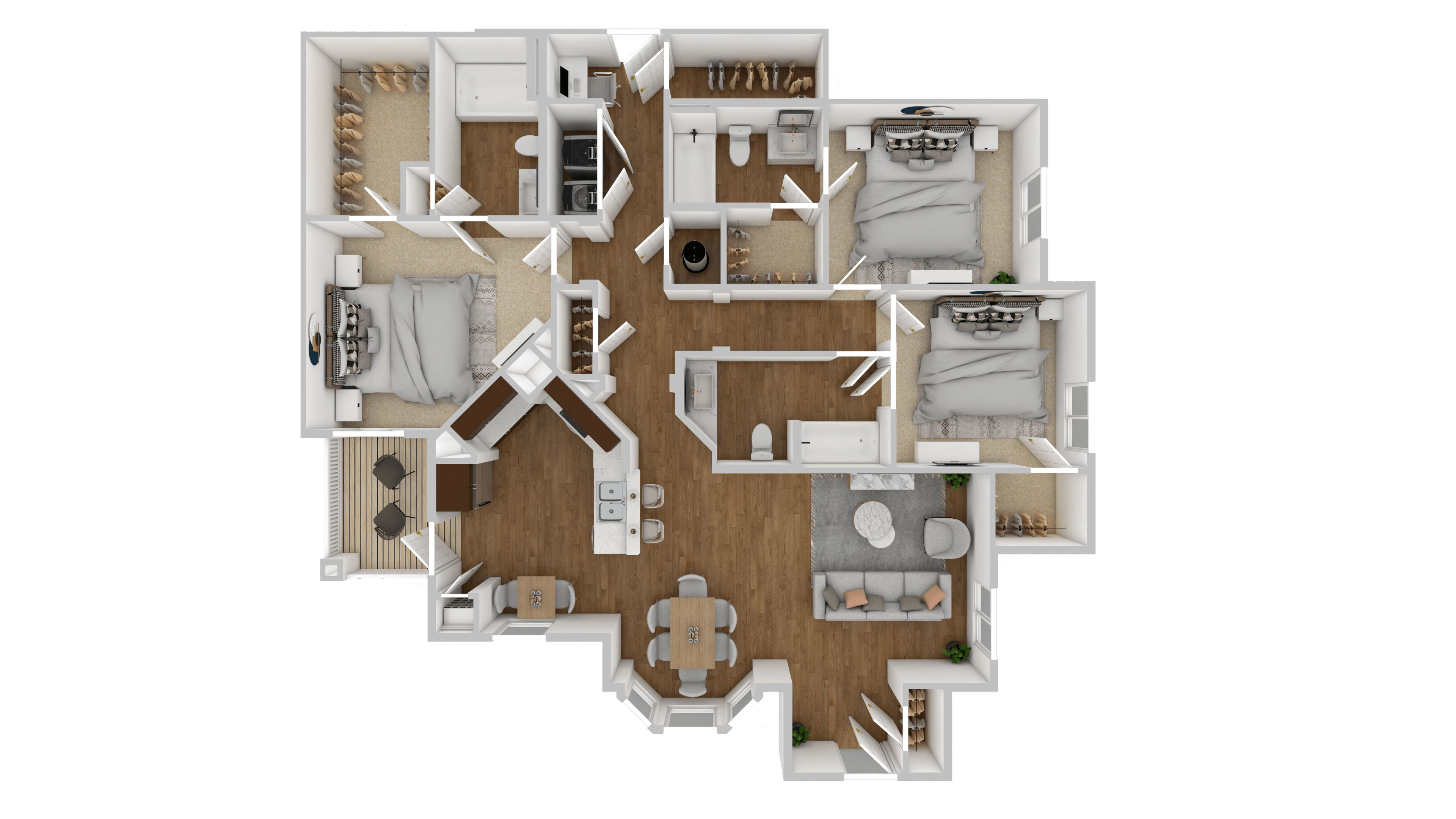 Floor plan for 3 beds, 3 baths, 1477 sqft
